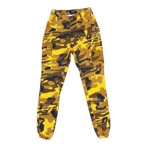 American Bazi Women's Camo Joggers Yellow / Black Elastic Ankle Pants Small